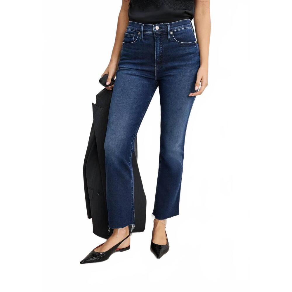 NEW GOOD AMERICAN soft tech good kick flare jeans in indigo